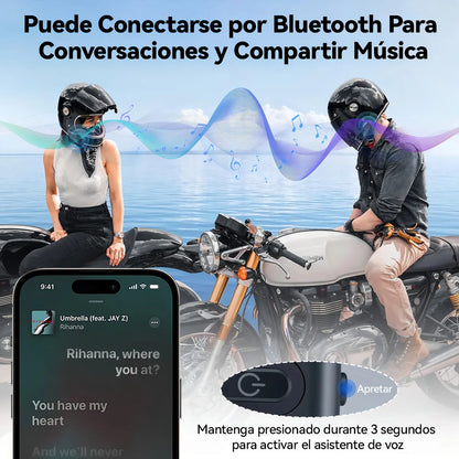 Intercomunicadores Bluetooth para Moto - Alcance 800m, IPX7, 2 Piezas