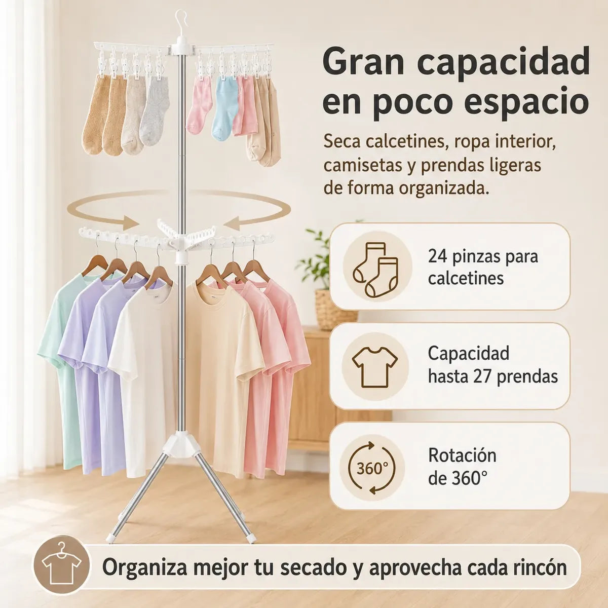 Tendedero Plegable Portátil con Alta Capacidad para Secar Ropa