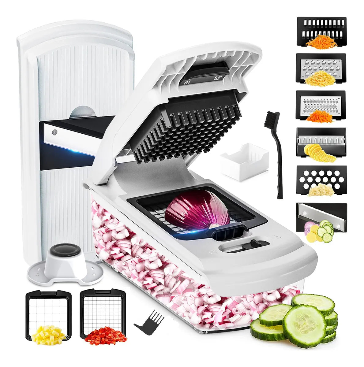 Rallador Cortador Picador 8 Cuchillas para Verduras y Frutas con Contenedor