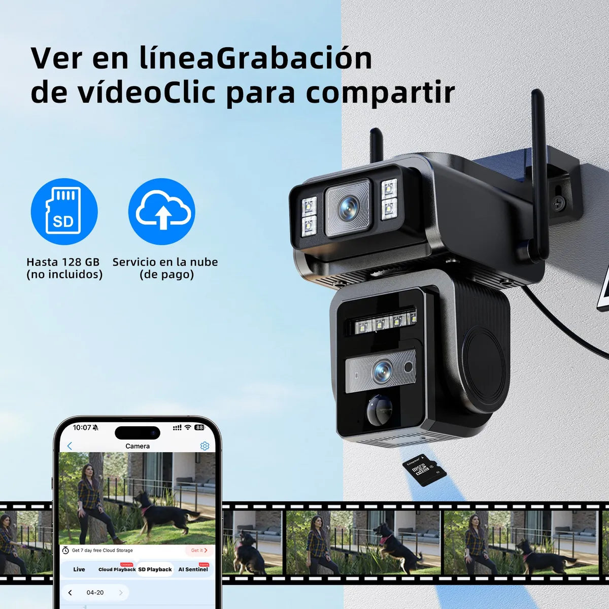 Cámara Solar Doble Lente 1080mp para Vigilancia al Aire Libre - Metacompras