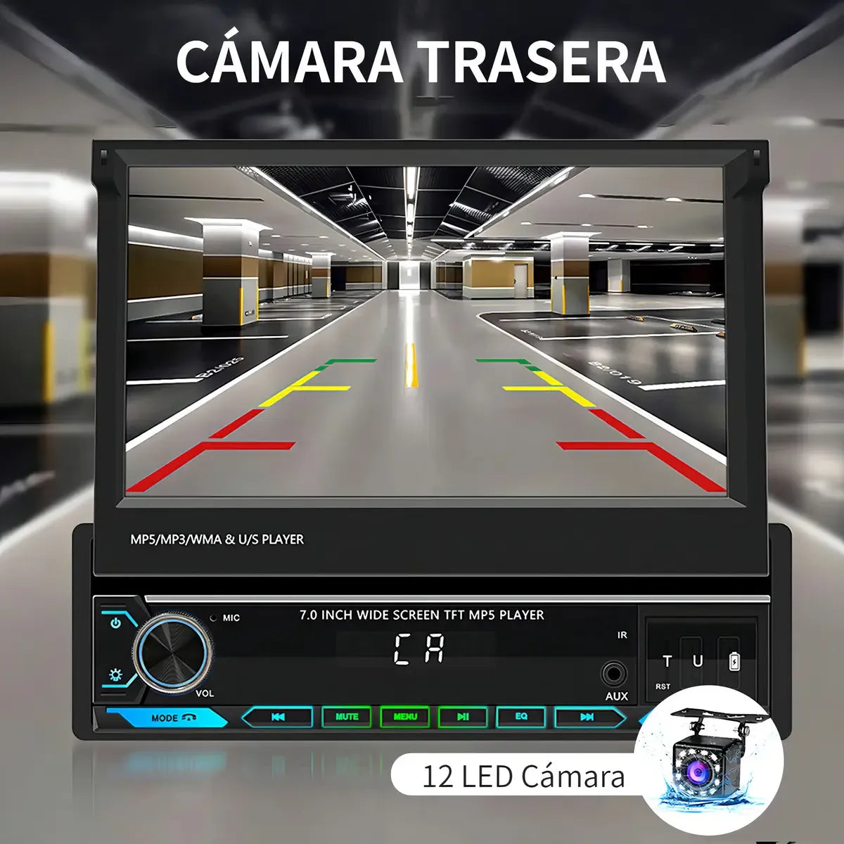 Retractable 7" Car Stereo with Android 13, CarPlay, and WiFi