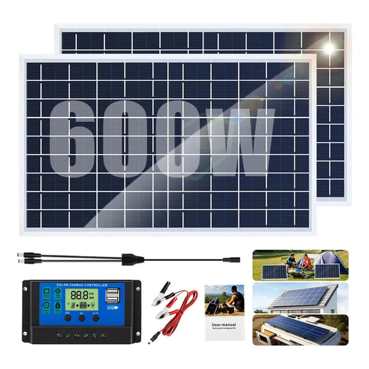 Kit de Paneles Solares 600W con Controlador y Puertos USB para Exteriores