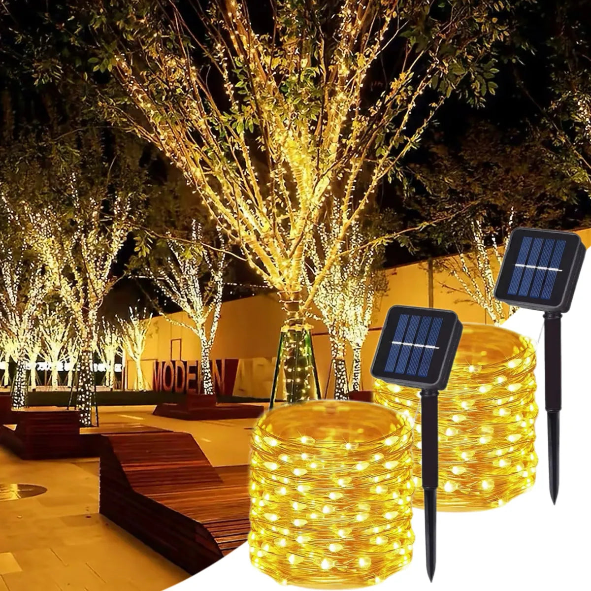 Luces Solares LED 44m 400 LED Blanco Cálido para Exterior e Interior - Metacompras