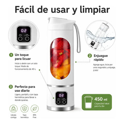 Licuadora Personal Portátil 450ml Ideal para Gym y Viajes