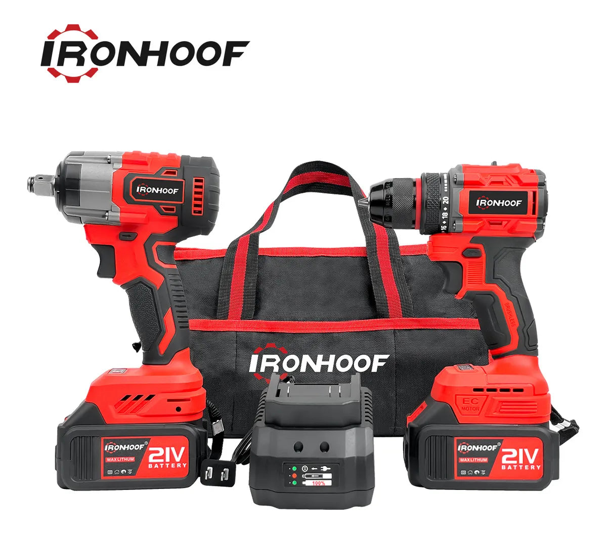 Taladro Atornillador e Impacto Inalámbrico Sin Escobillas Rojo