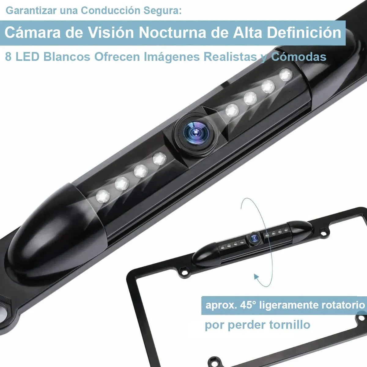 Cámara Reversa Portaplaca con 8 Luces LED y Visión Nocturna Ideal para Seguridad