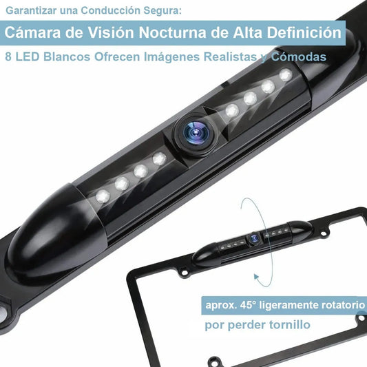 Cámara Reversa Portaplaca con 8 Luces LED y Visión Nocturna Ideal para Seguridad