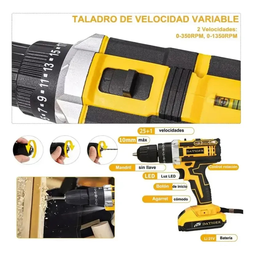 21V Cordless Drill Complete Kit with Impact and 2 Batteries