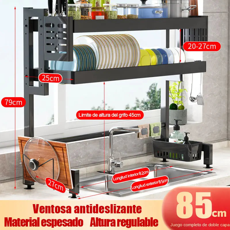 Escurridor de Platos de Acero Inoxidable para Fregadero - Ahorra Espacio
