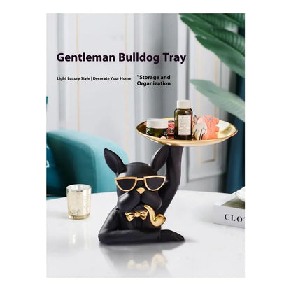 Bulldog Dog Sculpture with Organizer Tray for Home Decoration
