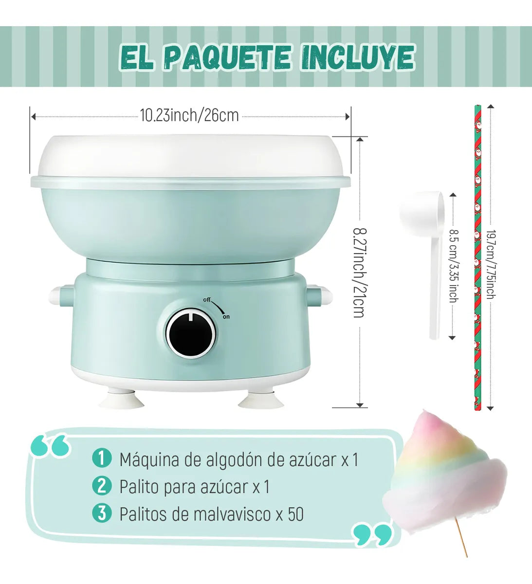 Máquina Eléctrica de Algodón de Azúcar Portátil + 50 Palitos Incluidos - Metacompras