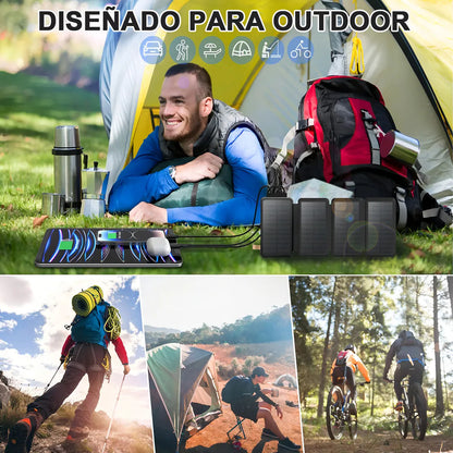 Power Bank Solar 30000mAh Portátil con 4 Páneles Solares - Metacompras