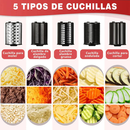 Rallador Eléctrico 5 en 1 de Acero Inoxidable para Cortar Verduras