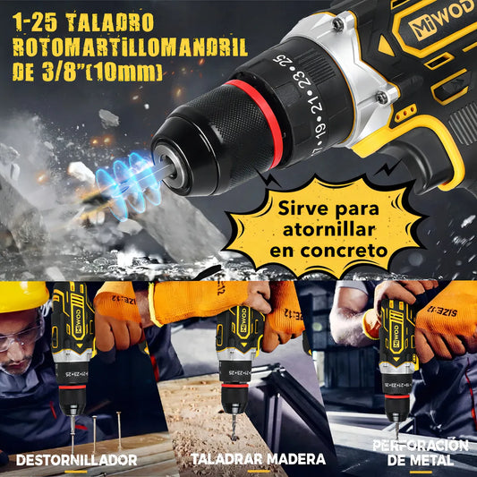 Taladro Atornillador Inalámbrico 21V con 2 Baterías Li-Ion y Mandril 10mm - Metacompras
