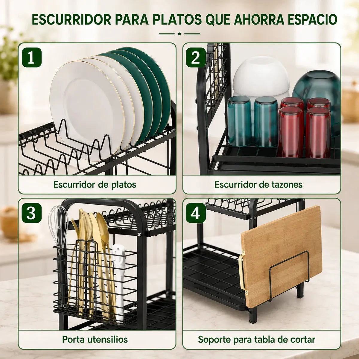 Escurridor de Platos de Acero Inoxidable de 2 Niveles para Organizar Vajilla