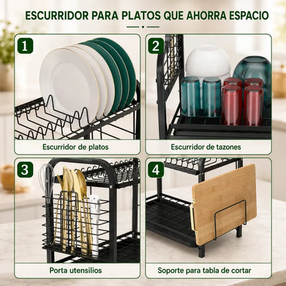 Escurridor de Platos de Acero Inoxidable de 2 Niveles para Organizar Vajilla