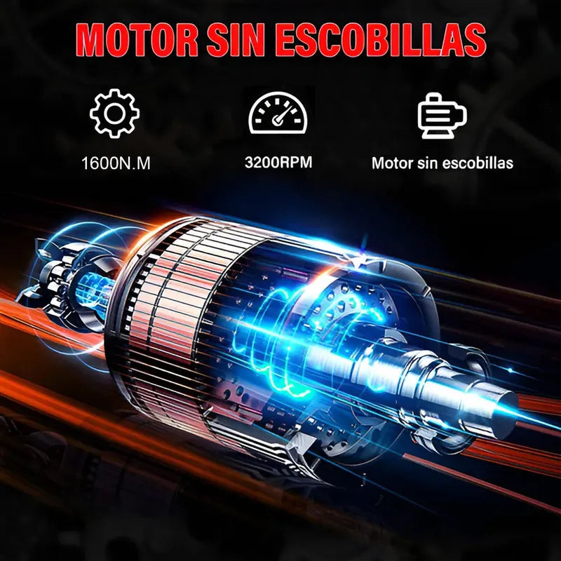 Kit Completo de Llave de Impacto Inalámbrica 1600nm con 2 Pilas Amarillo - Metacompras