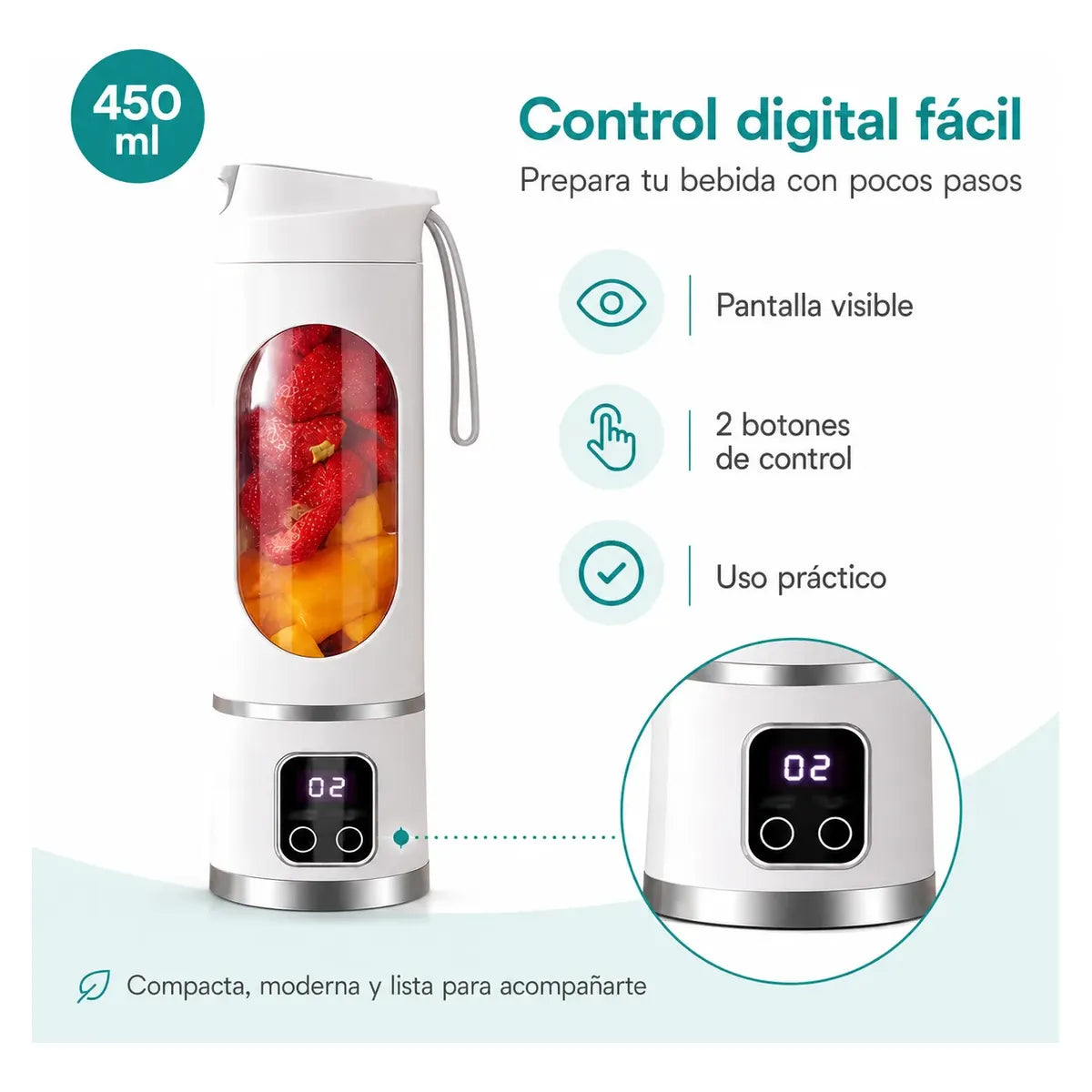 Licuadora Personal Portátil 450ml Ideal para Gym y Viajes