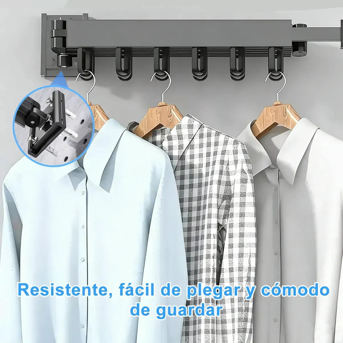 Tendedero Plegable de Pared 1.2m con 19 Ganchos y Capacidad de 30kg