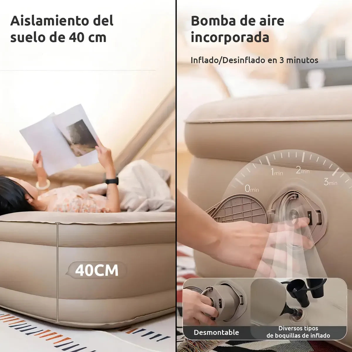 Colchón Inflable Queen con Bomba Eléctrica y Almohadas, 300kg