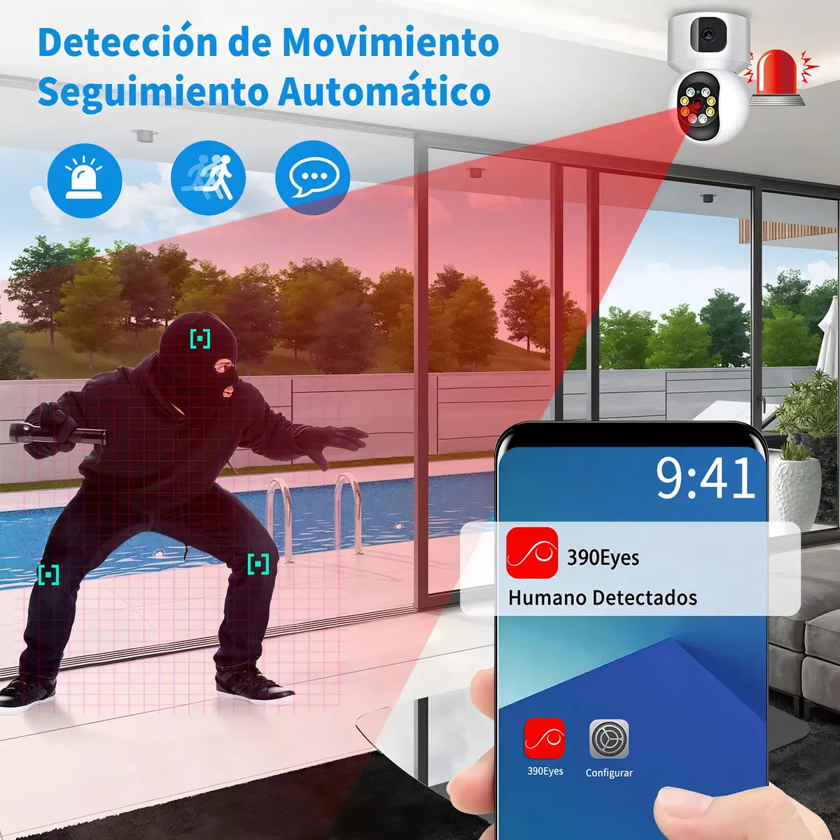 Cámara de Seguridad Full HD Doble Pantalla con Alarma Integrada - Metacompras