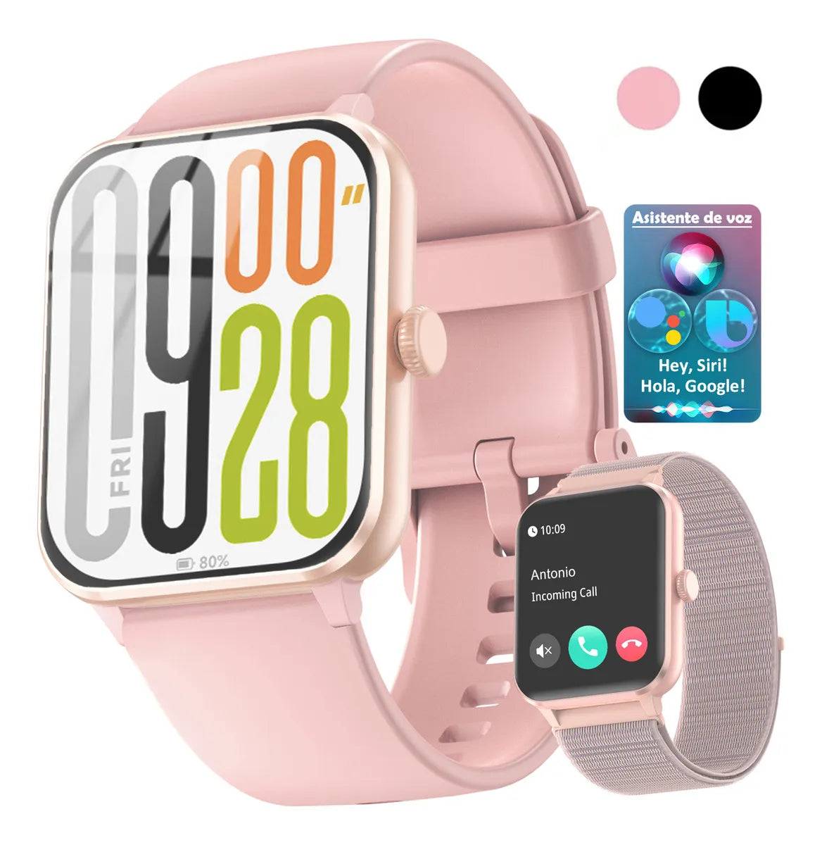 Reloj Inteligente Deportivo con Notificaciones y Marco de Metal Rosa - Metacompras