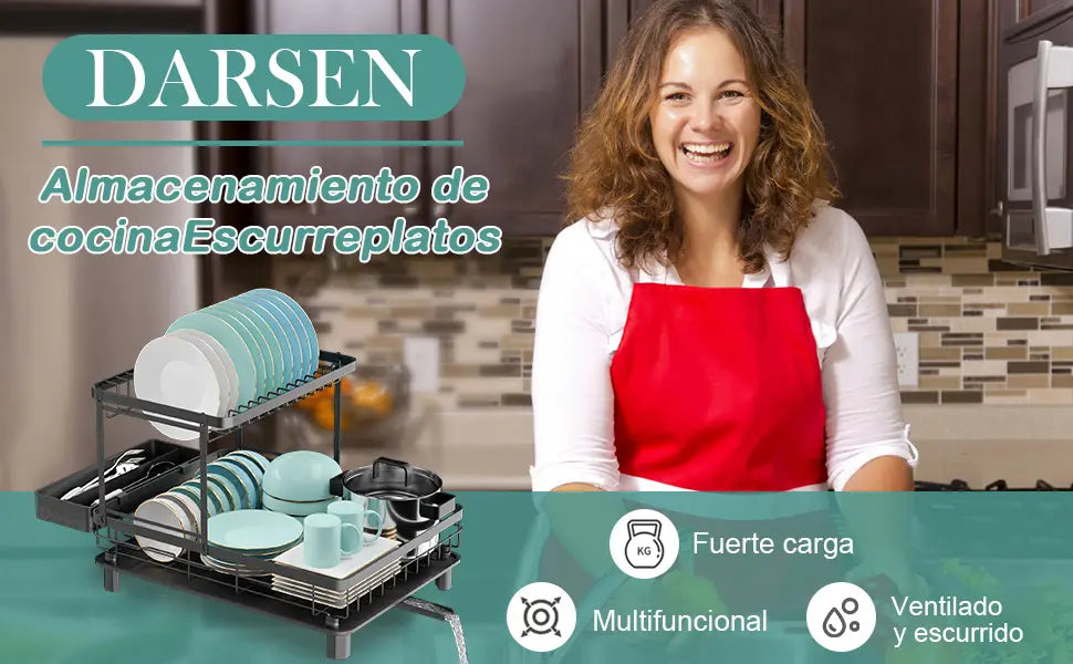 Escurridor de Trastes 2 Niveles con Drenaje 360° y Ahorro de Espacio