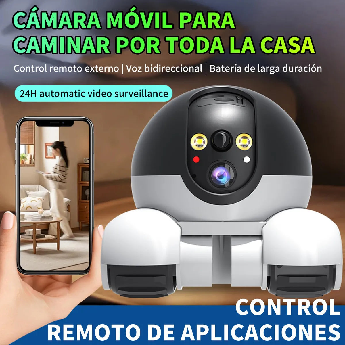 Cámara Robot de Seguridad 1080p con Audio Bidireccional y Wi-Fi