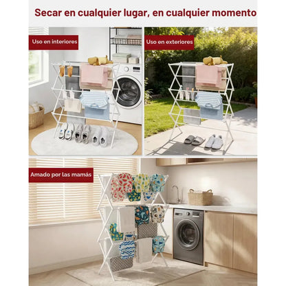Tendedero Plegable de 3 Niveles para Secar Ropa en Espacios Reducidos