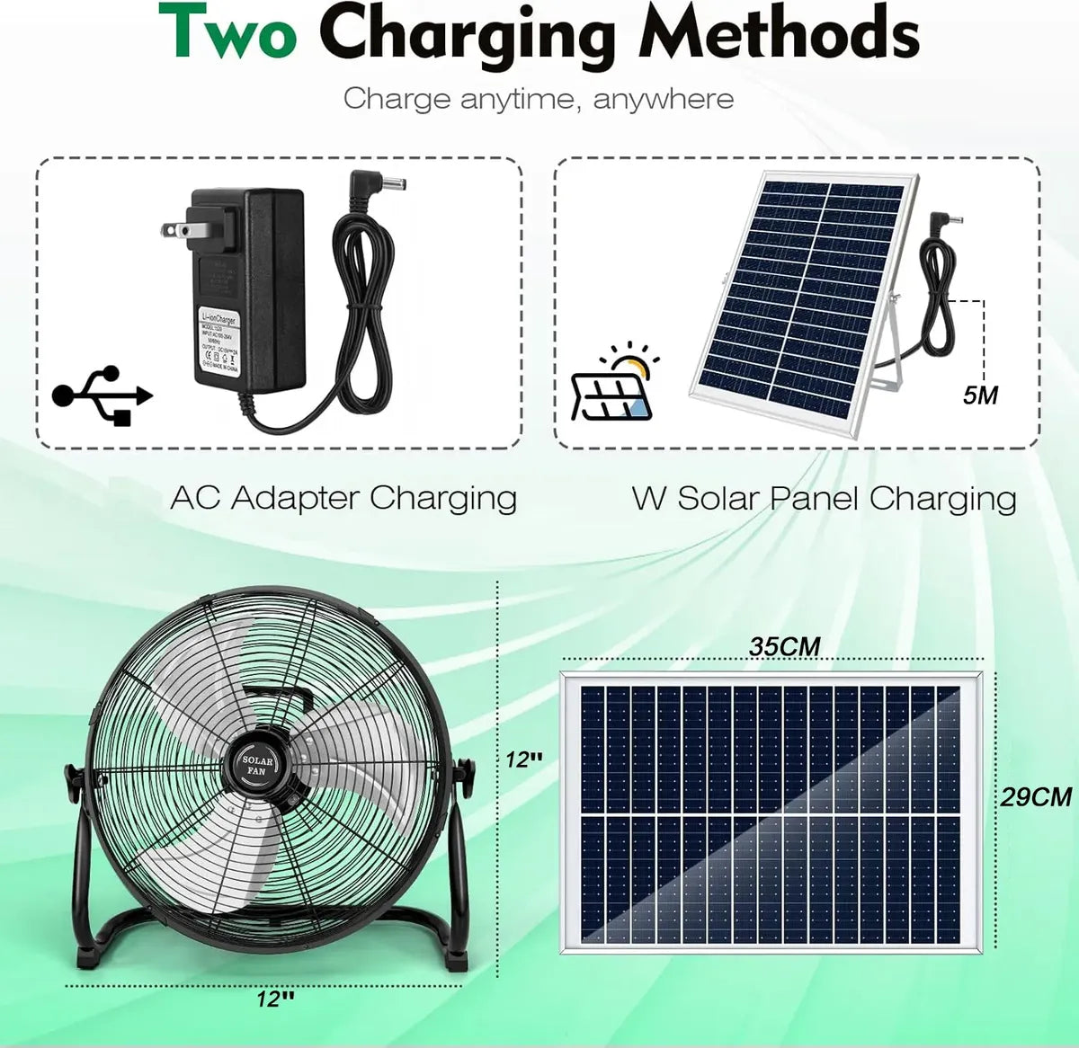 Ventilador Solar Recargable 12" con Carga Doble y Silencio Ideal para Exterior - Metacompras