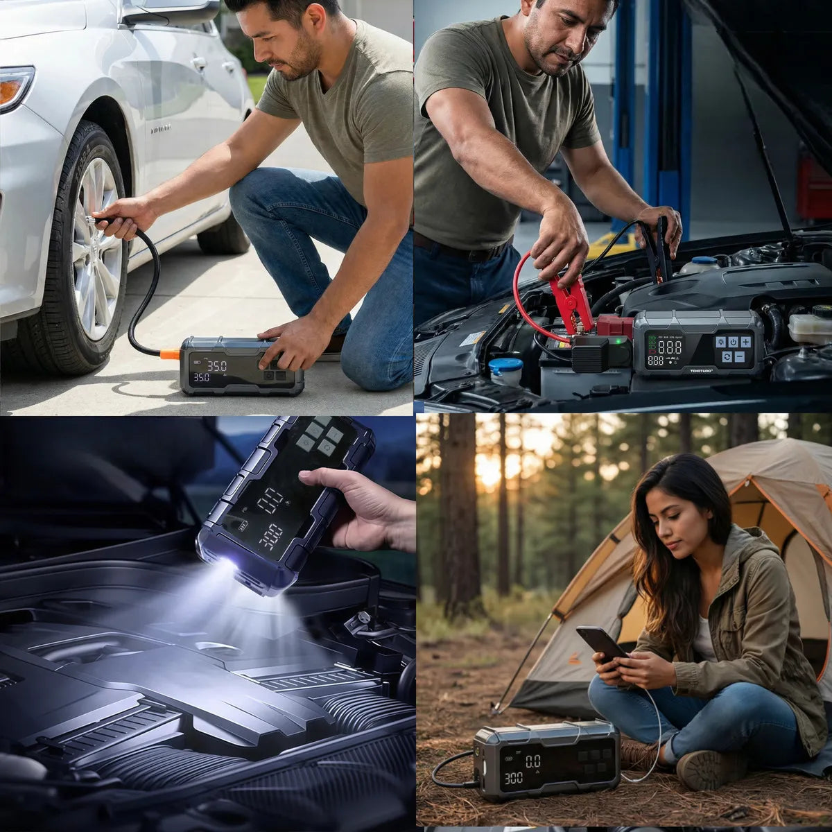 Batería Portátil 2en1 para Auto y Moto con Compresor Inflador 150 PSI