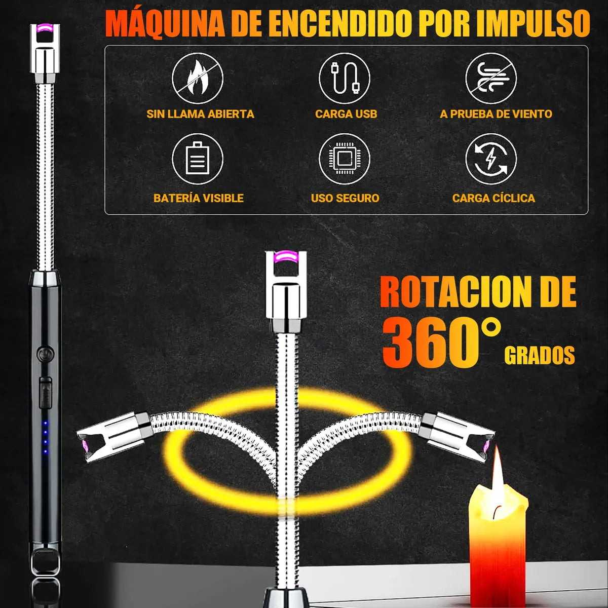 Kit de 3 Encendedores Eléctricos Recargables Multiusos para Cocina