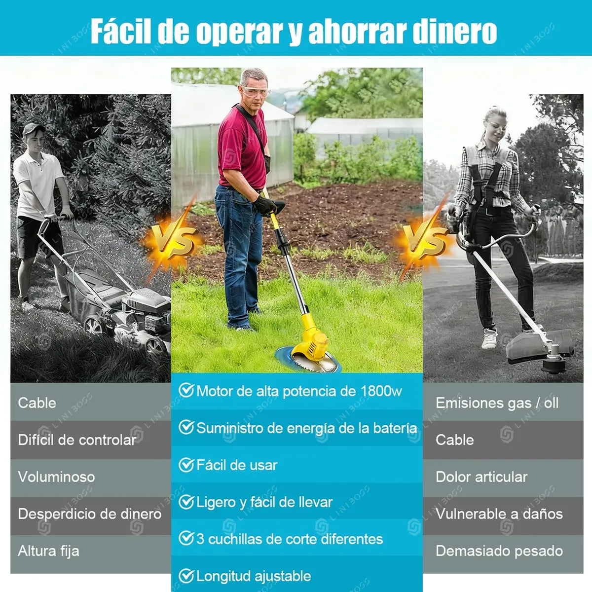 Desbrozadora Inalámbrica Eléctrica Pasto Podadora Plegable Amarillo - Metacompras