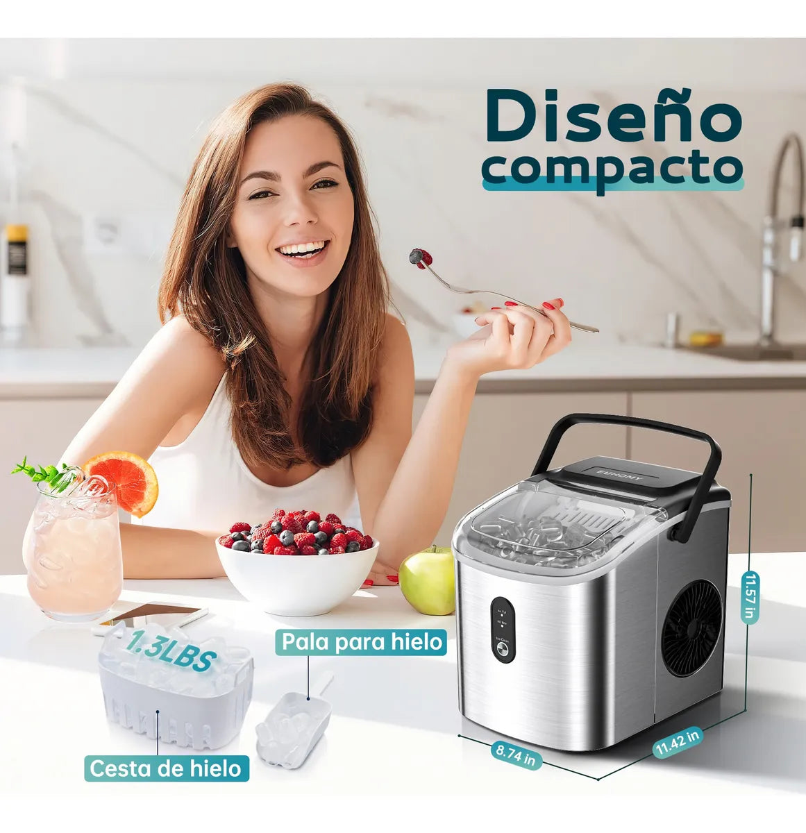 Máquina de Hacer Hielos Autolimpiante 12kg/24h con Handle - Metacompras
