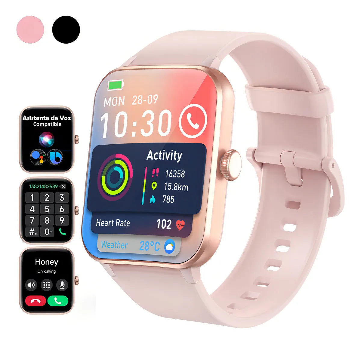 Reloj Inteligente Deportivo con Notificaciones y Marco de Metal Rosa - Metacompras