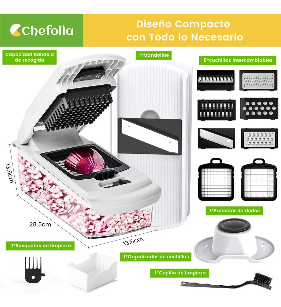 Rallador Cortador Picador 8 Cuchillas para Verduras y Frutas con Contenedor