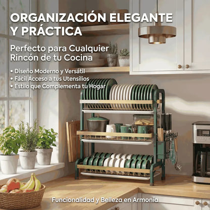 Fregadero Extra Grande de Acero Inoxidable con 3 Niveles y Seca Vasos