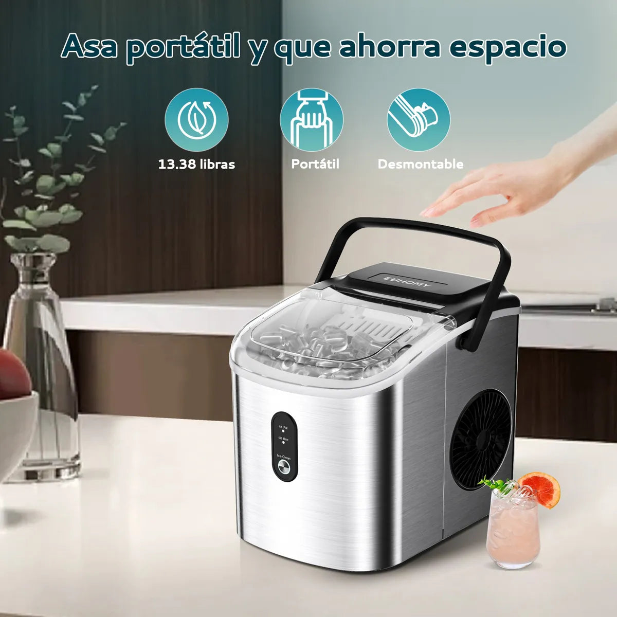 Máquina de Hacer Hielos Autolimpiante 12kg/24h con Handle - Metacompras