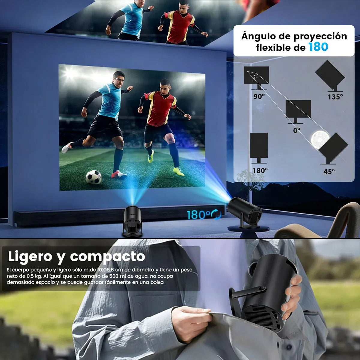 Proyector LED Mini Portátil 1080p HD con Wifi y Bluetooth Compacto