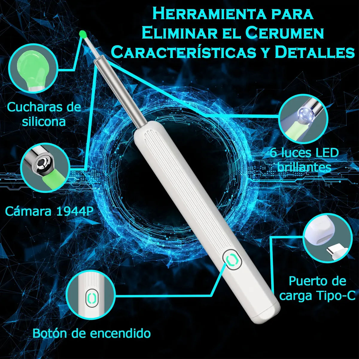 Limpiador de Oídos Inteligente con Cámara HD y Luz LED para Seguridad