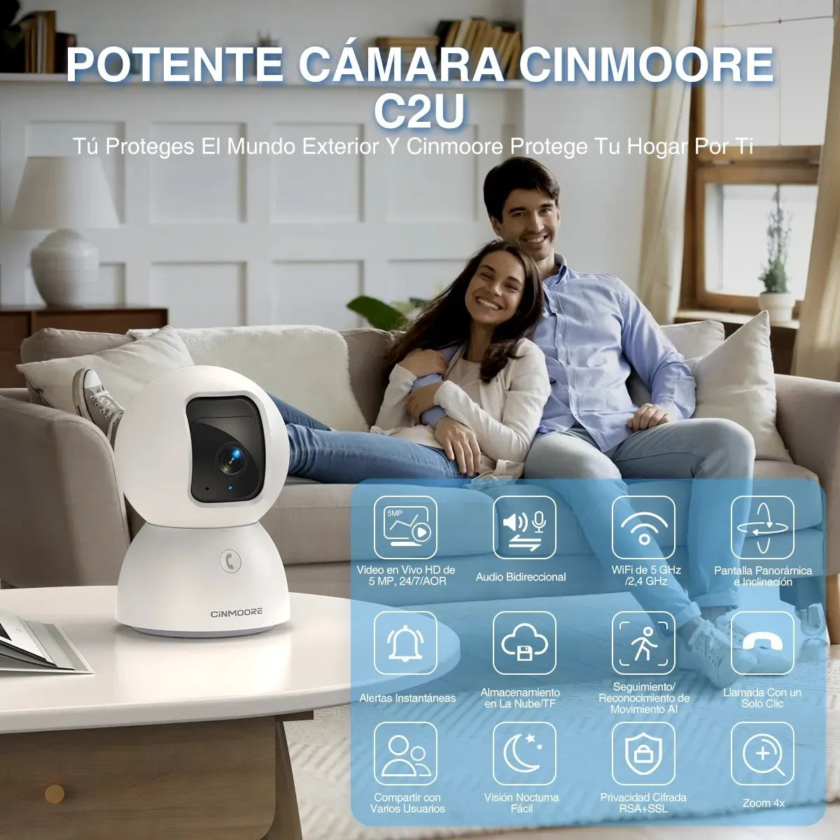 Cámara de Seguridad Wifi 5G 5MP con Batería para Bebés 360° - Metacompras
