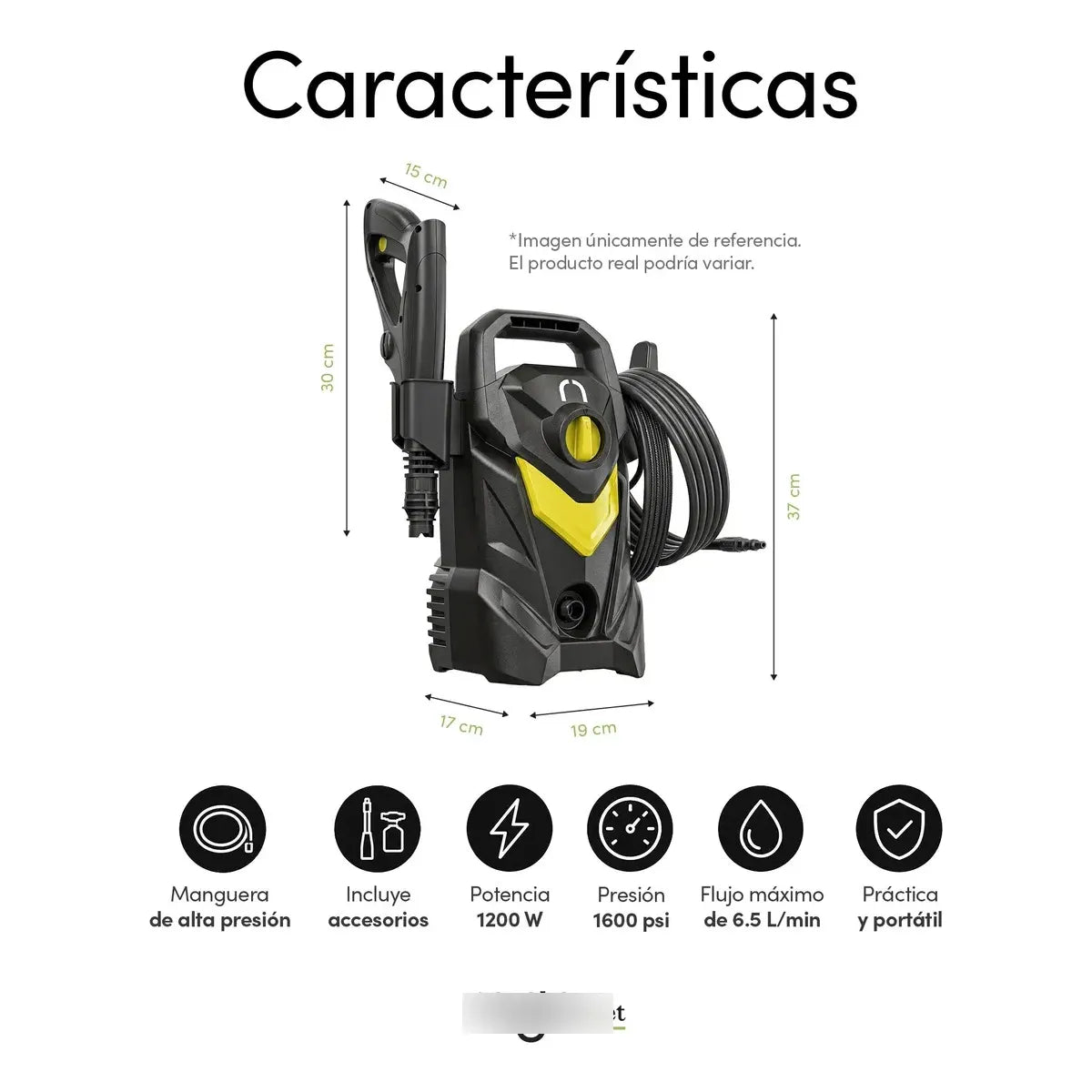 Electric Pressure Washer 1200W 1700 PSI High Pressure 390L/h Yellow