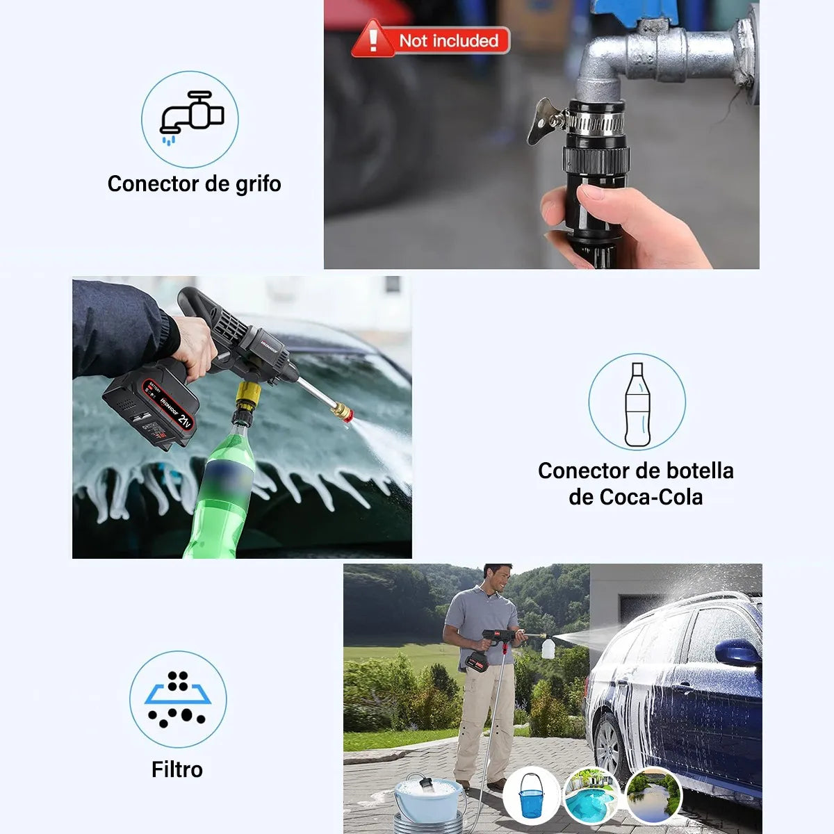 Hidrolavadora eléctrica portátil inalámbrica 550W 680psi de presión máxima