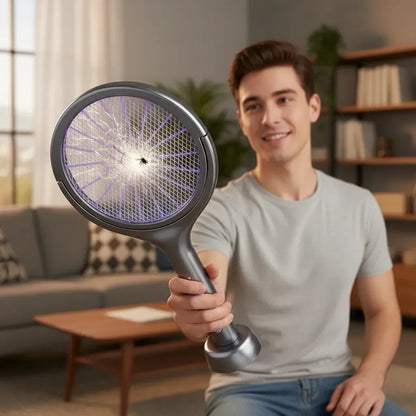 Matamoscas Eléctrico Telescópico con Luz LED para Control de Insectos