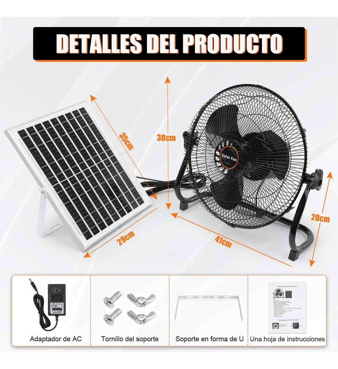 Ventilador Industrial Solar 10000 Mah 30.48 Cm Plástico Eficiente - Metacompras