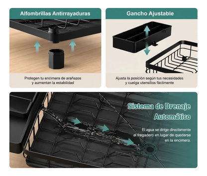 Escurridor de Trastes 2 Niveles con Drenaje 360° y Ahorro de Espacio