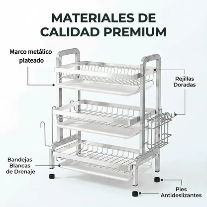 Escurridor de Trastes Multifuncional de 3 Niveles para Cocina - Metacompras