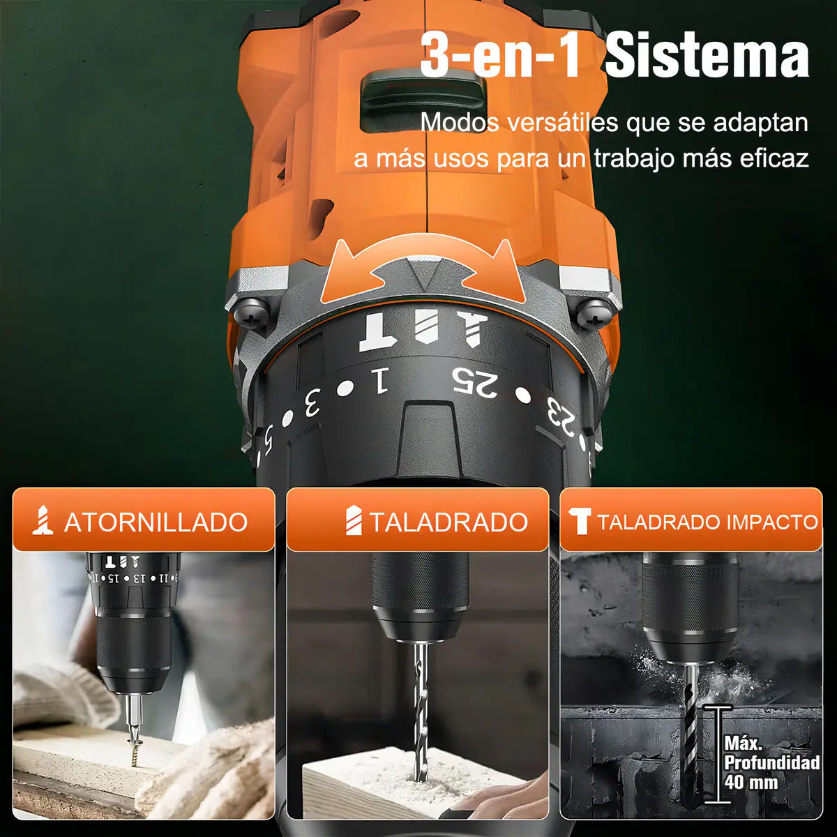 Taladro Rotomartillo Inalámbrico 3 en 1 con 30 Accesorios y Baterías 7500mAh - Metacompras