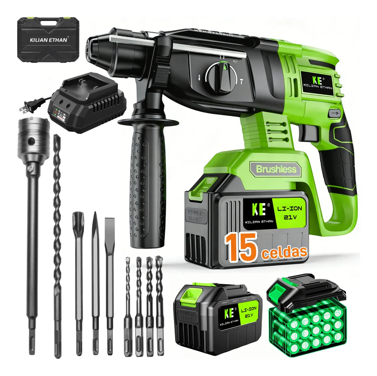 Martillo Rotativo Inalámbrico 1000W con 2 Baterías y Cargador Rápido