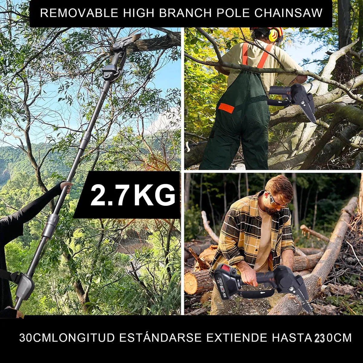 Motosierra Eléctrica Inalámbrica con Pértiga Telescópica 2.3m Naranja/Negro